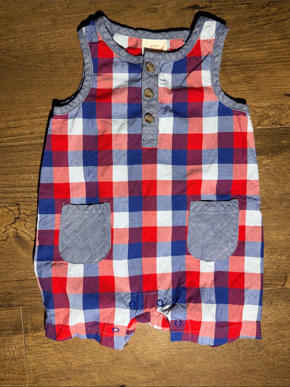 Cat & Jack Baby Plaid Romper – Red White & Blue Gingham – Size 3-6M